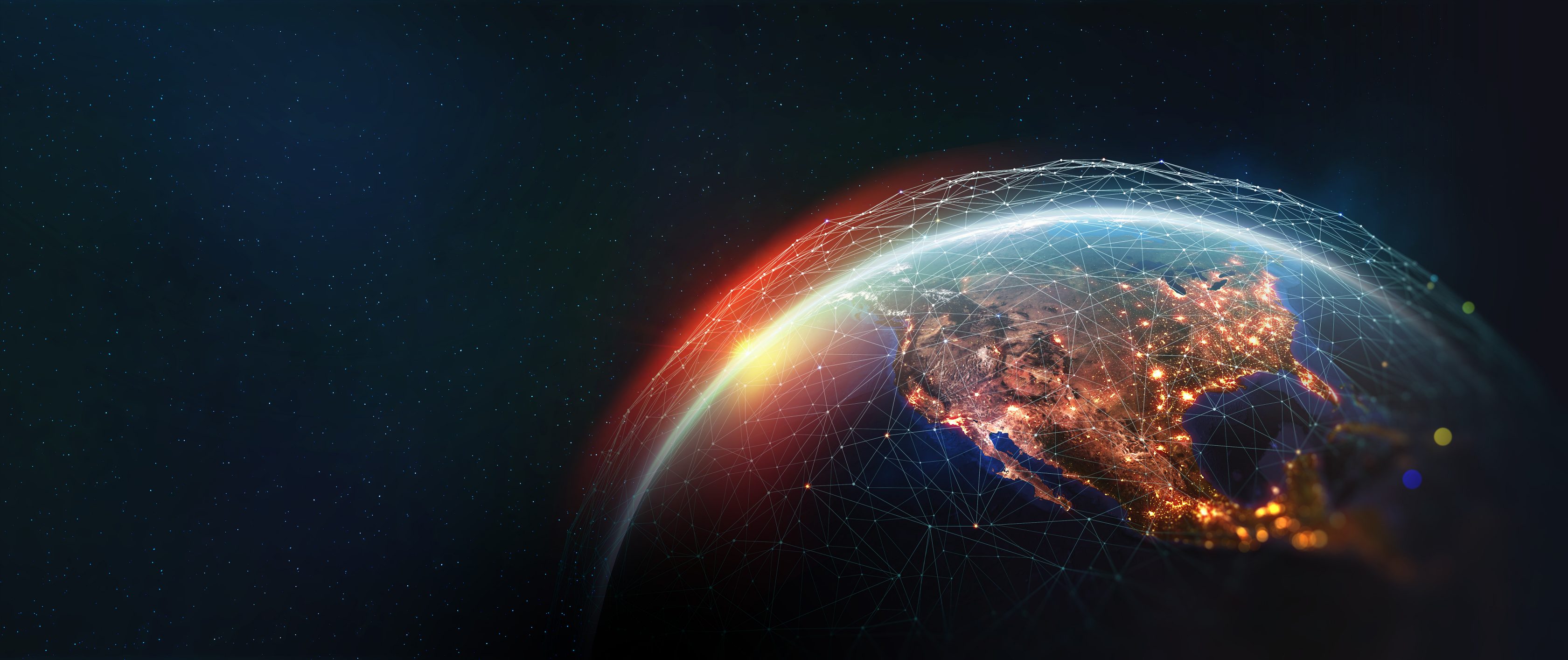 Allianz Partners Deutschland - Unsere weltweite Präsenz: Ein vernetzter Globus mit leuchtenden Punkten, die globale Reichweite und Verbindungen darstellen.