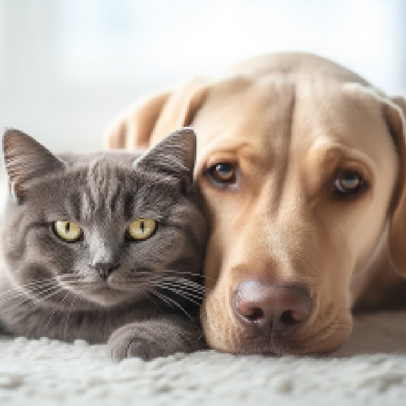 Cat and dog lying together
