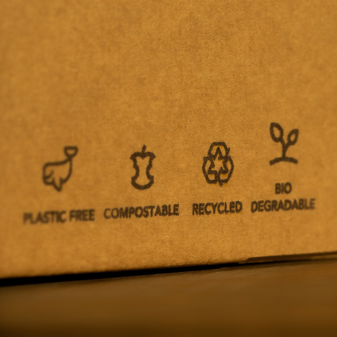 Recycle logos ie plastic free, compostable, recycled and biodegradable