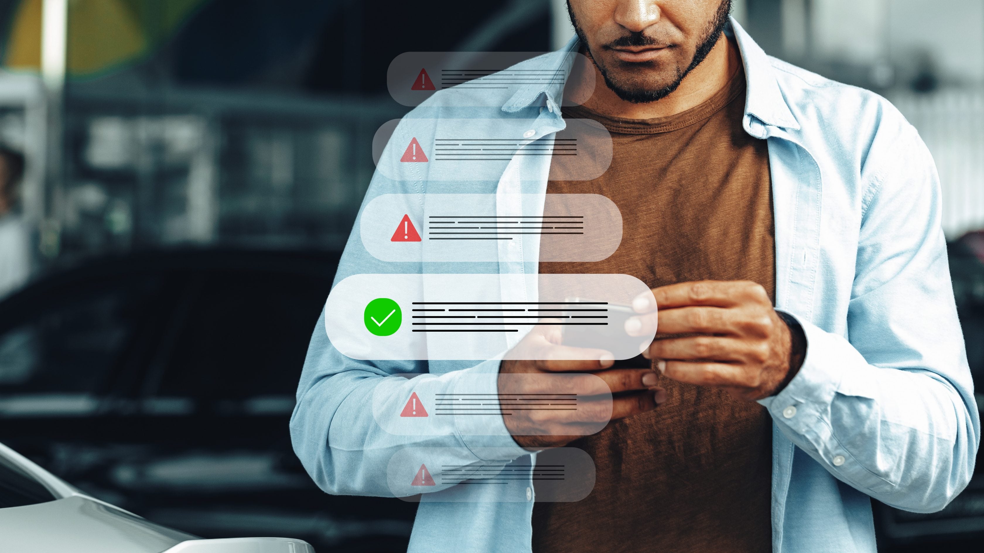 Homme sur son téléphone regardant ses messages